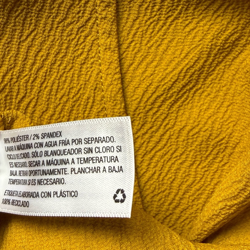 A New Day Mustard Wrap Blouse Short Sleeve Tie Waist Top Size Medium - Picture 5 of 5